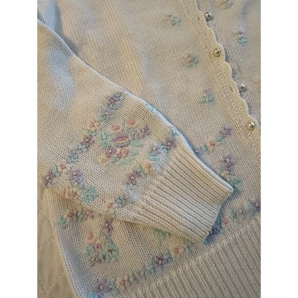 Vintage Margules Embroidered Floral Knit Cardigan Ramie Cotton Sweater Small - Picture 5 of 6